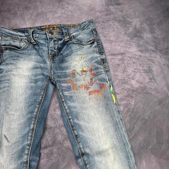 Buckle Black Fit No 53 Skinny Jeans Womens 26x32 Blue Rhinestone Star Y2K Grunge - Picture 2 of 8